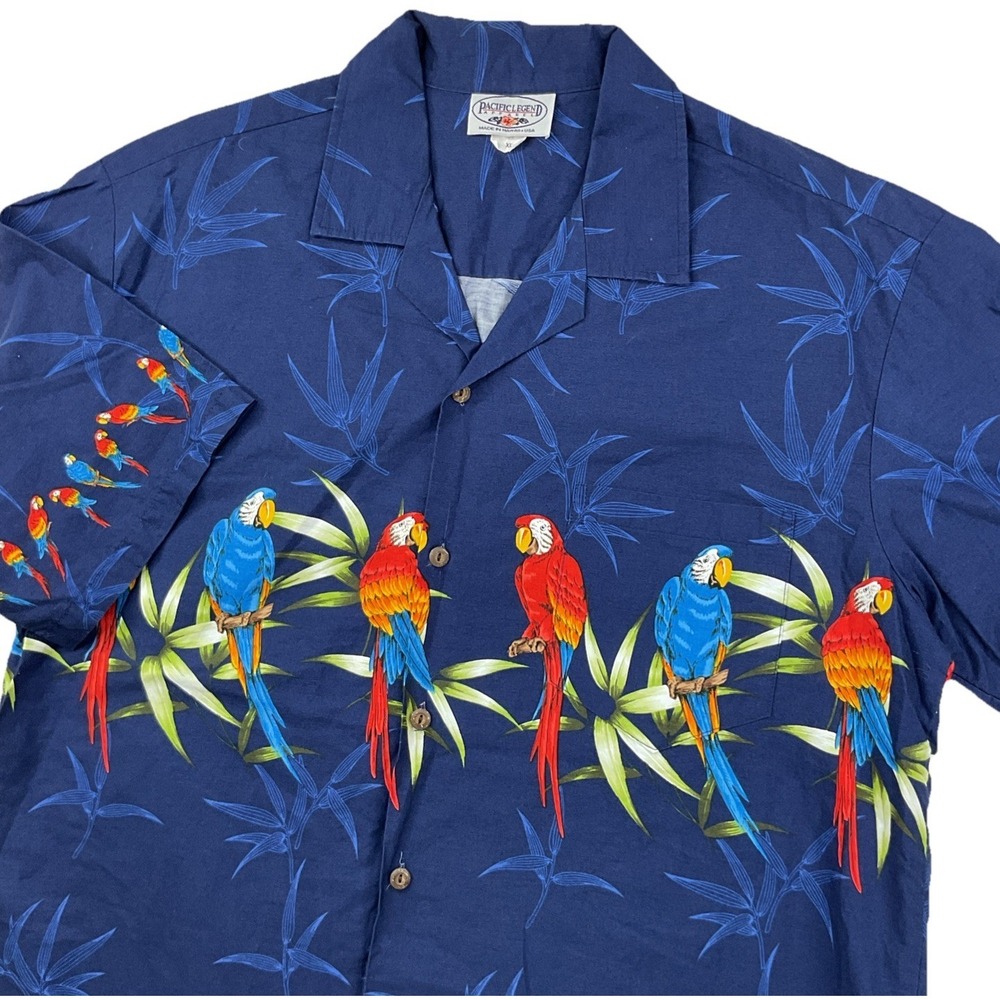 VTG Pacific Legend Hawaiian Shirt Men XL Camp Tropical Parrots Magnum PI Hawaii